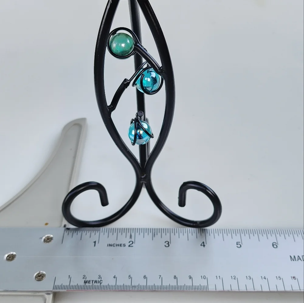 Pillar Wrought Iron Candle Holder‎ With Blue Crystals
